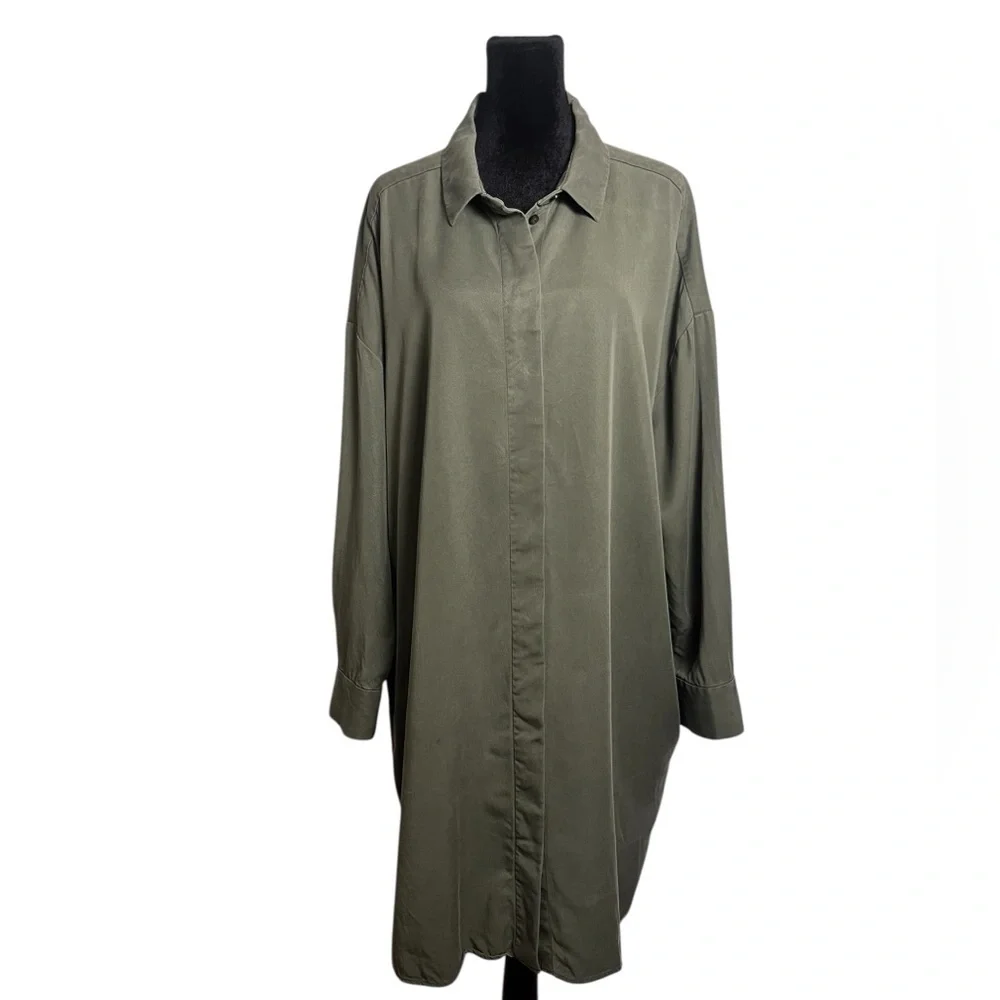 COS Army Green Minimalist Shirt Dress Tunic Size 44 US 12 - Picture 4 of 12